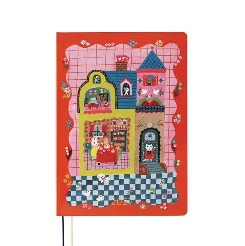 HOBONICHI Techo HON 2027 Yumi Kitagishi; White cat and Rabbits Tea Room A6