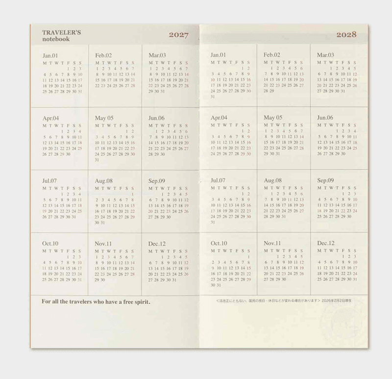 Travelers Notebook Diary 2027 MONTHLY, Regular size
