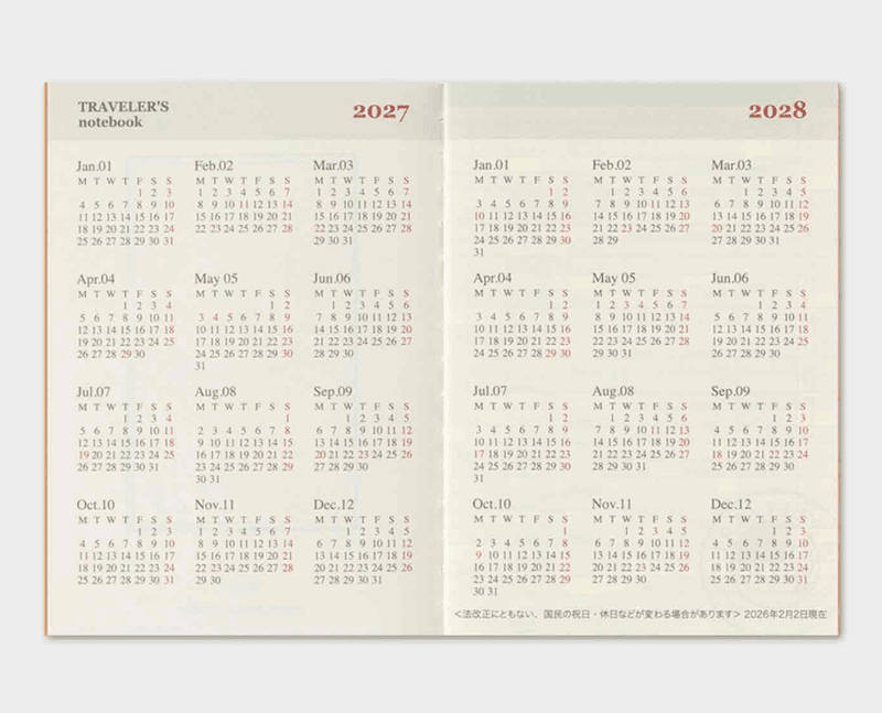 Travelers Notebook Diary 2027 MONTHLY, Passport size