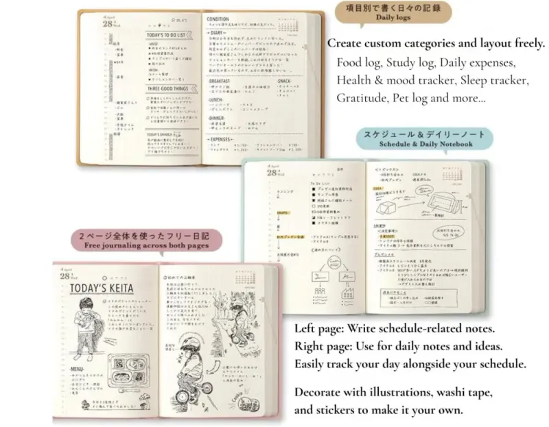Midori Hibino 2027 Diary A6, 2 pages per Day 
