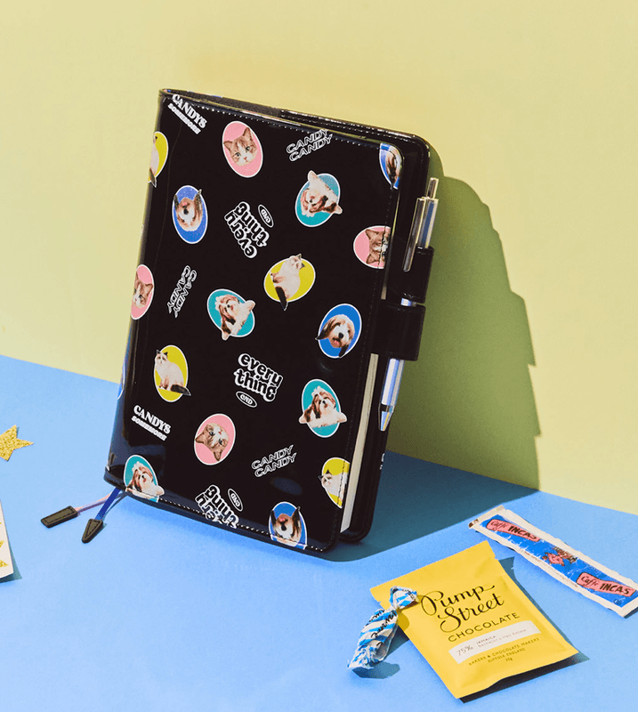 HOBONICHI Cover Candy Stripper  Random Dog and cat Black, A5